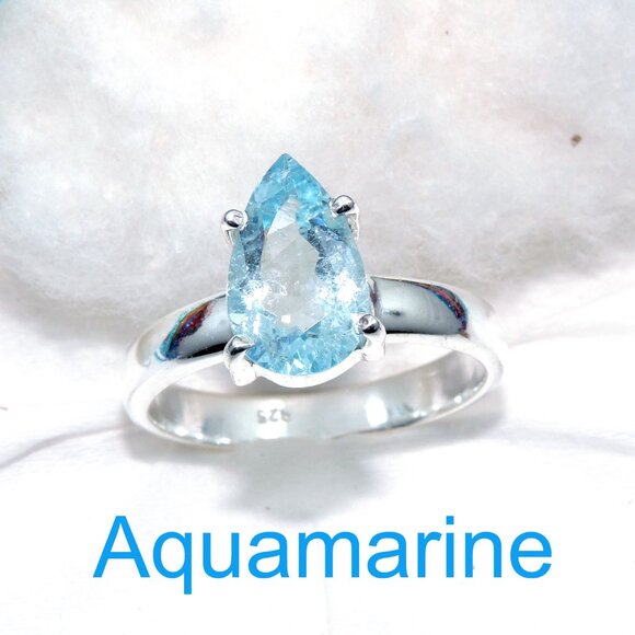 Aquamarine Ring, Aquamarine Gemstone, 925 Sterling Silver, Ring Size:-10US - Picture 1 of 6